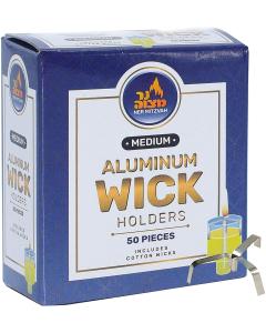 Aluminum Wick Holders - Includes Cotton Wicks (Medium) - 50 Pack