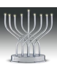 Highly Polished Chrome Plated Battery Operated LED Menorah
