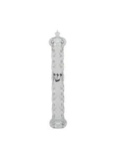 Plastic Transparent Mezuzah With Rubber Cork 12 Cm- "Crown And Diamond" With The Letter Shin