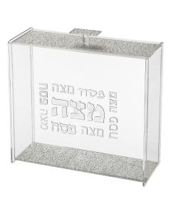 Plexiglass Clear Matzah Holder with Silver Glitter Bottom
