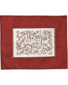 Embroidered Challah Cover Pomegranates Red / White