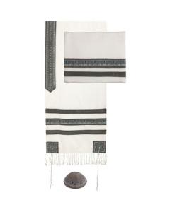 Embroidered Strip Tallit Tallit Set - White/Grey