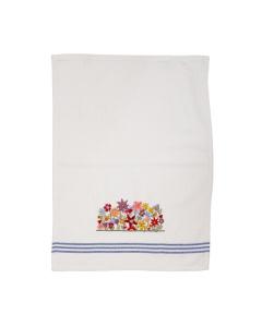 Embroidered Hand Towel w/ Blue Lines  - Yair Emanuel Collection (Flowers)