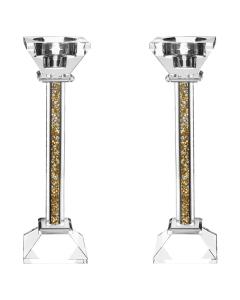 Crystal Candlesticks with Crushed Gold and Silver Gemstones