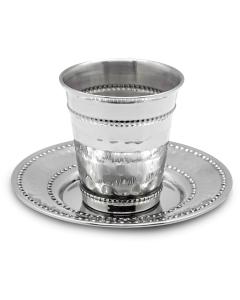 Small Stainless Steel Kiddush Cup with Tray - 5S Style - 3oz / 88ml