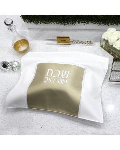 PU Leather Challah Cover - Square - White & Gold