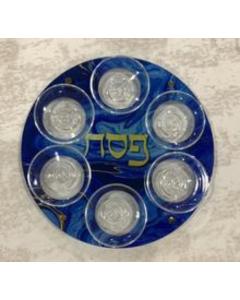 Acrylic Seder Plate by Shira Auman - Blue/Gold
