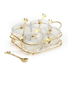 Dip Bowl Set - 4 Glasses on Stand w/ Spoons
