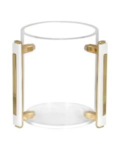 Lucite Clear Wash Cup with White & Gold Designed Handles