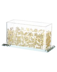 Matzah Holder Crystal With Gold Plate - Flowers