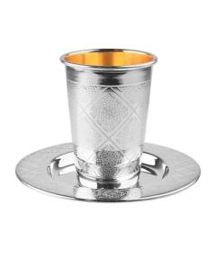 925 Silver Coated Kiddush Cup Set - Diamond Design