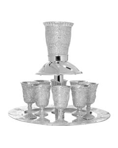 Silver Plated Wine Fountain 8 Cup Set -  Filigree