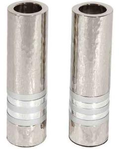 Emanuel Cylinder Shaped Hammered Candlesticks - Silver