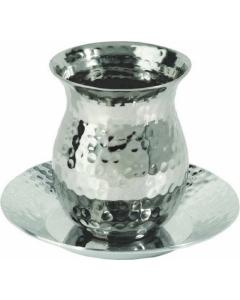 Nickle Hammered Kiddush Cup and Plate (Oval) - Yair Emanuel Collection