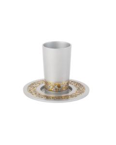 Anodized Aluminum Kiddush Cup with Lace Design - Silver (Yair Emanuel Collection)