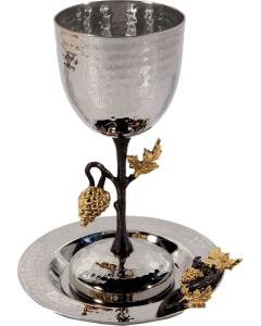 Tall Hammered Kiddush Cup with Grape Branch  - Yair Emanuel Collection