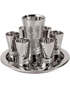 Nickle Hammered Kiddush Set Cone Shape- Silver Rings