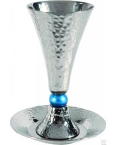 Alluminum Kiddush Cup and Plate with Single Bead - Turquoise - Yair Emanuel Collection