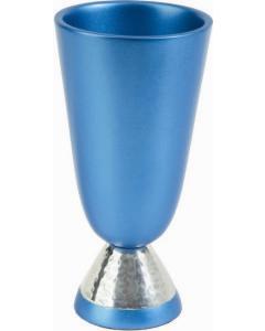 Anodized Alluminum Hammered Kiddush Cup and Plate Turquoise  - Yair Emanuel Collection