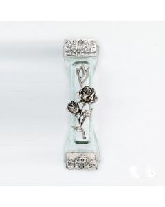 Silver Rose Jerusalem Glass and Metal Mezuzah Case, 5''