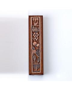 Mahogany Wood Mezuzah with Metal Design 5''