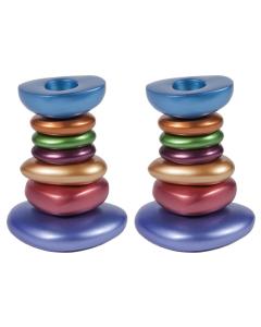 Anodized Aluminum Stone Tower Candlesticks - Multicolor (Yair Emanuel Collection)
