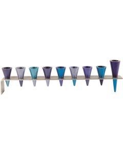 Anodized Alluminum Anodized Strip Cone Menorah - Blue - Yair Emanuel Collection