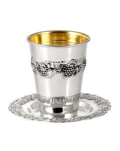 Sterling Silver Kiddush Cup & Tray Set - Grapes