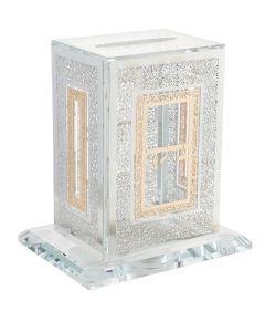 Crystal Tzedakah Holder with Gold and Silver Plates