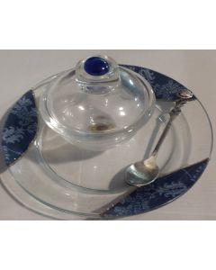 Honey Dish By Lily w/ saucer & spoon Blue - Lily Art Collection