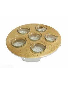 Seder Plate - Gold Pomegranate Design - Stainless Steel
