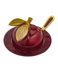 Aluminum Apple Honey Dish, with Spoon (Red & Gold)