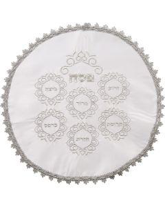 Satin Passover Cover with Embroidery - Silver