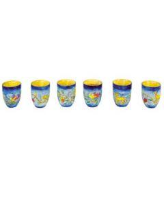 6 Small Wooden Kiddush Cups - Oriental