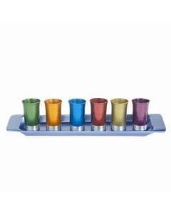 Set of 6 Anodized Aluminum Cups with Tray Multicolor