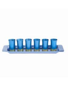 Set of 6 Anodized Aluminum Cups with Tray Turquoise