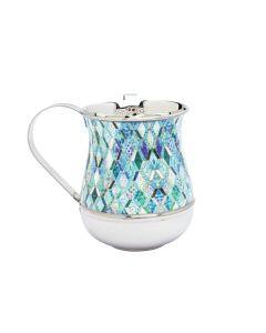 Emanuel Metal Washing Cup - Blue - Abstract Design