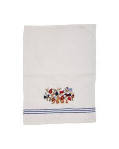 Embroidered Hand Towel w/ Blue Lines  - Yair Emanuel Collection (Pomegranates Tree with Birds)