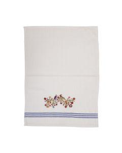 Embroidered Hand Towel w/ Blue Lines  - Yair Emanuel Collection (Birds)
