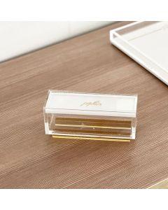 Lucite & Leatherette Besomim Box with Text Design - Gold