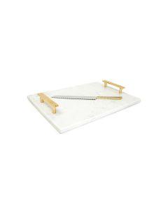 Marble Challah Board with Beaded Handles and Knife (Gold)