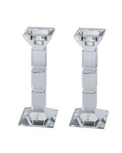 Crystal Candlesticks Square Design - 8" Tall - Set of 2 (Clear)