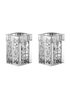 Silver Crystal Tealight Candle Holders - Pomegranate Design