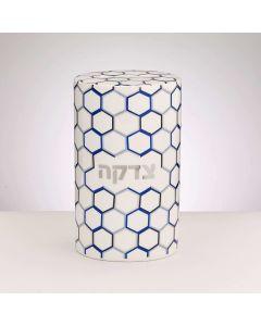 Honeycomb Design Ceramic Tzedakah Box with Silver Accents