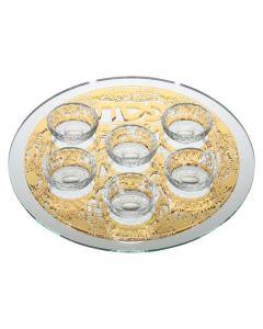 Mirror And Glass Seder Plate With Gold Jerusalem