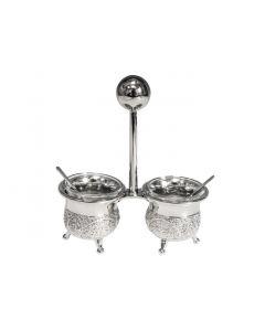 Salt Holder Filigree Design w Spoons Silver Plated