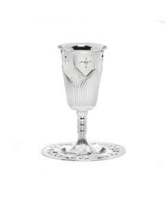Light Kiddush Cup & Tray - Silver Plated Lily Design