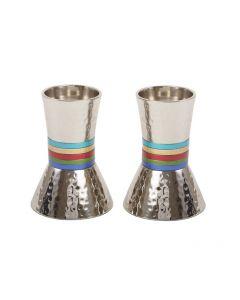 Hammered Short Candlesticks - Multicolor Rings - Yair Emanuel Collection