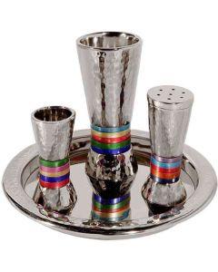Nickel Havdalah Set - Hammered Conical Shape- Multicolor Rings  -Yair Emanuel Collection