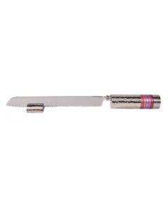 Challah Knife Hammered with Rings-- Pink Rings  - Yair Emanuel Collection